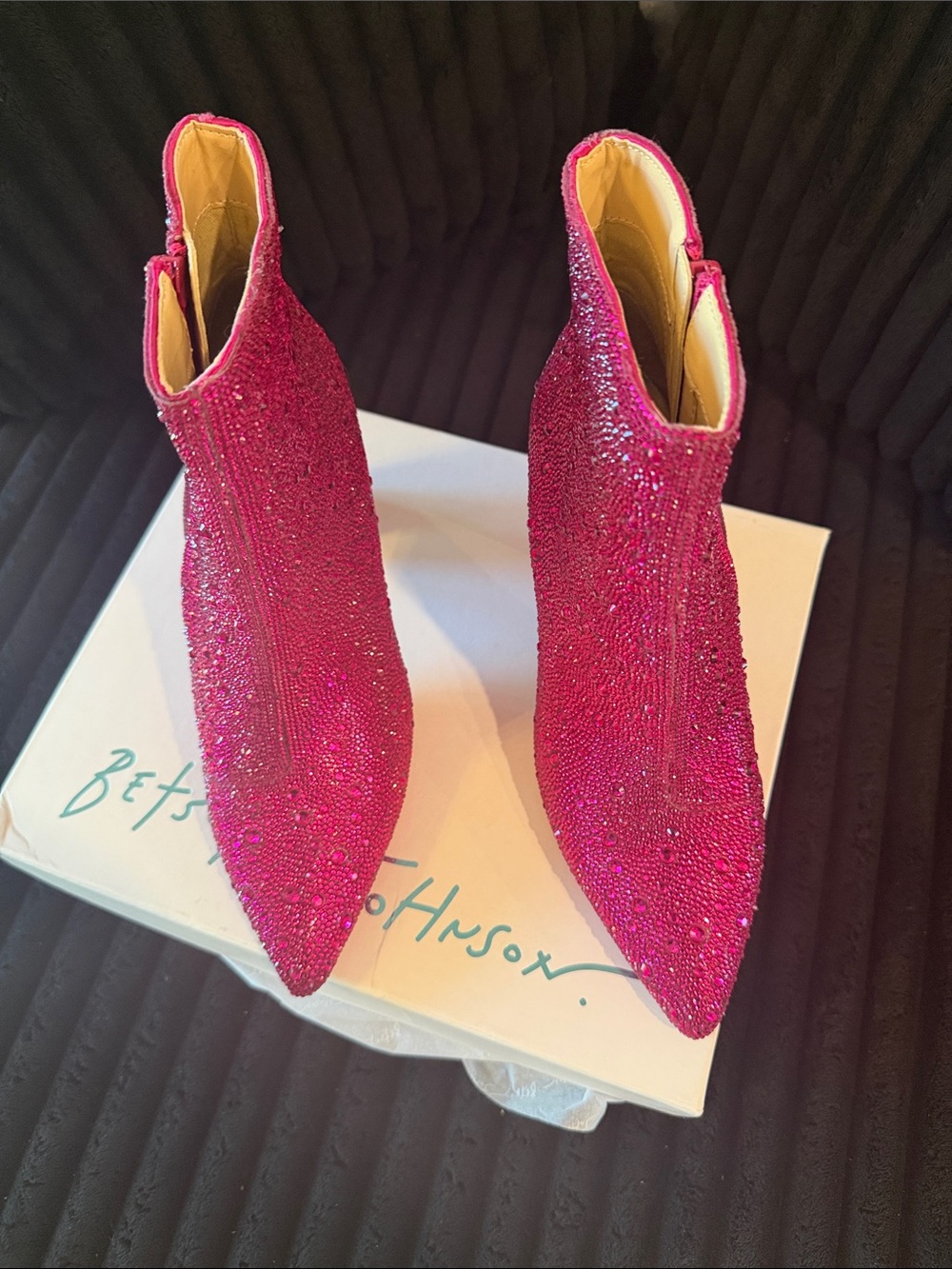 Betsey Johnson Fuchsia Crystal Pointed Ankle Boots